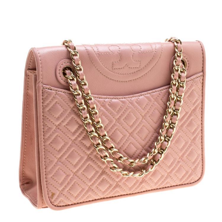 Pre Owned Tory Burch Blush Pink Leather Medium Fleming Shoulder Bag