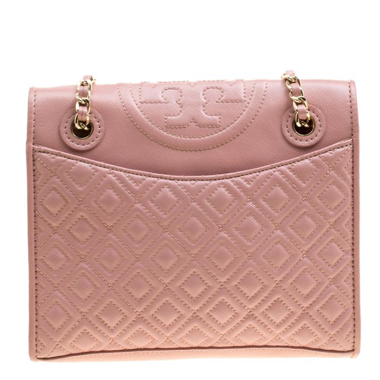 Pre Owned Tory Burch Blush Pink Leather Medium Fleming Shoulder Bag