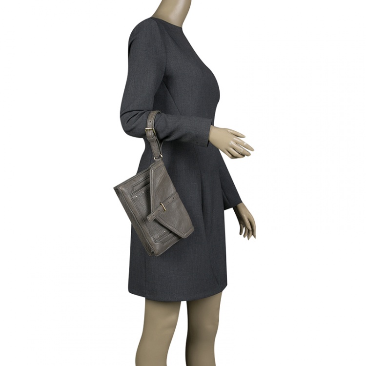 Pre Owned Tory Burch Grey Leather Envelope Clutch