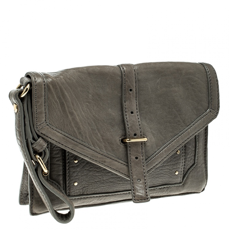 Pre Owned Tory Burch Grey Leather Envelope Clutch