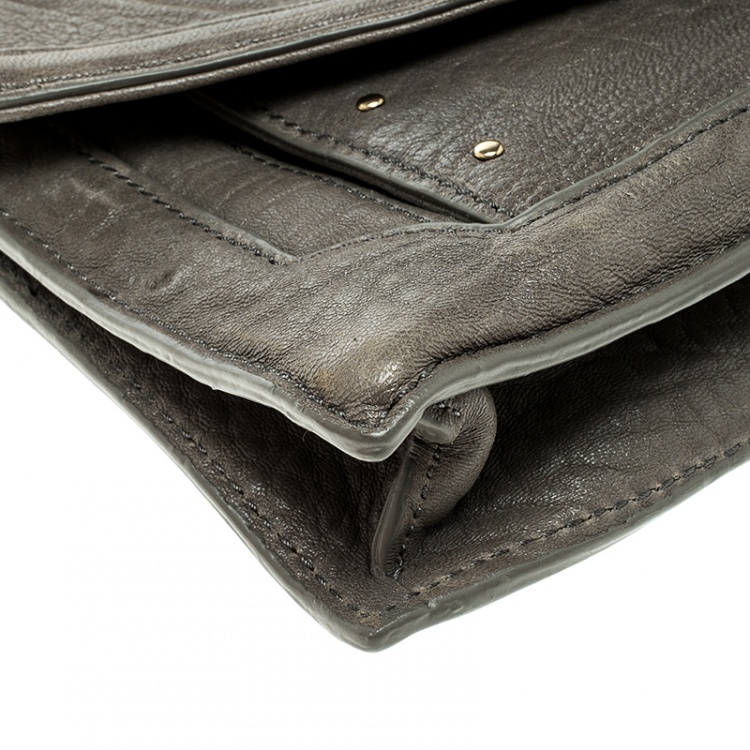 Pre Owned Tory Burch Grey Leather Envelope Clutch