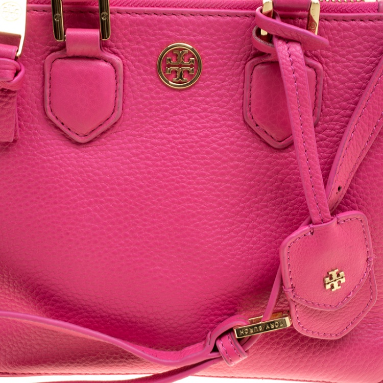 Pre Owned Tory Burch Pink Pebbled Leather Mini Square Robinson Tote