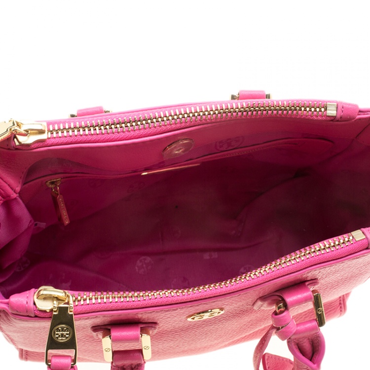 Pre Owned Tory Burch Pink Pebbled Leather Mini Square Robinson Tote