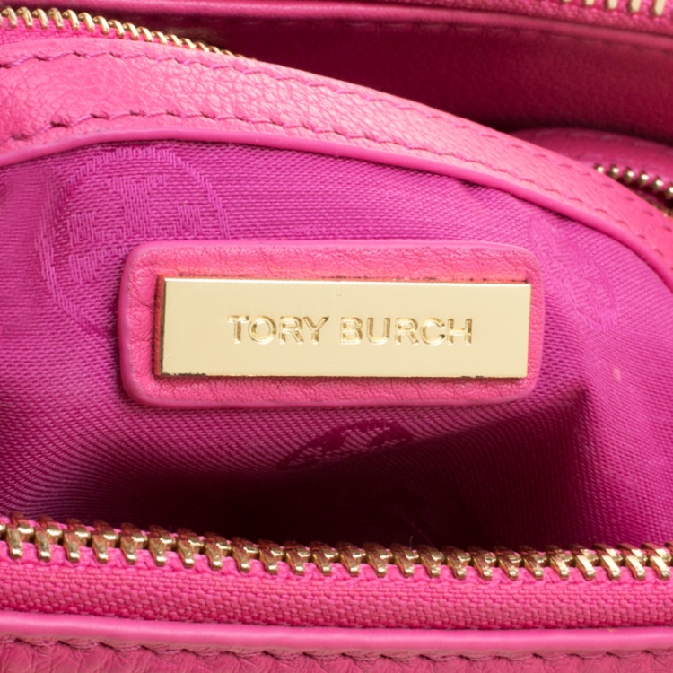 Pre Owned Tory Burch Pink Pebbled Leather Mini Square Robinson Tote