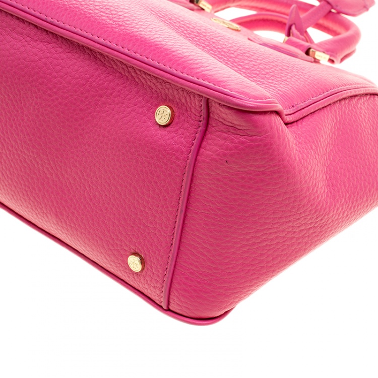 Pre Owned Tory Burch Pink Pebbled Leather Mini Square Robinson Tote