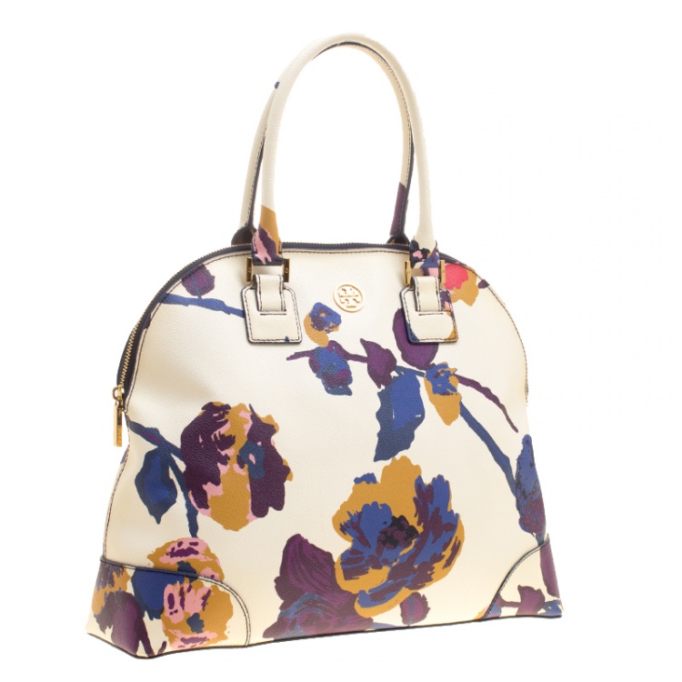 Pre Owned Tory Burch Off White/Multicolor Floral Print Large Robinson Dome Satchel