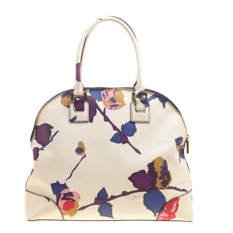 Pre Owned Tory Burch Off White/Multicolor Floral Print Large Robinson Dome Satchel