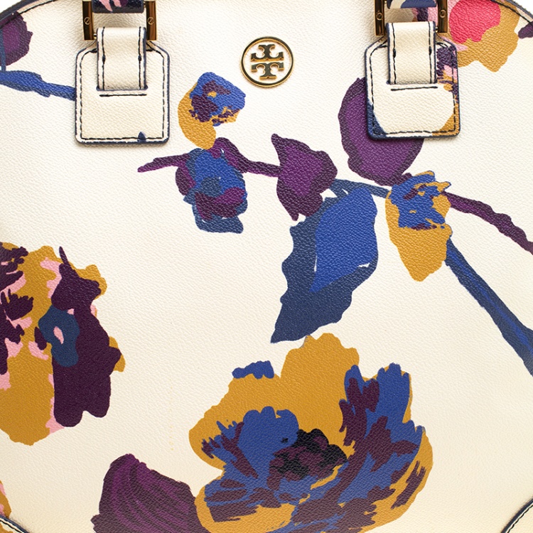 Pre Owned Tory Burch Off White/Multicolor Floral Print Large Robinson Dome Satchel