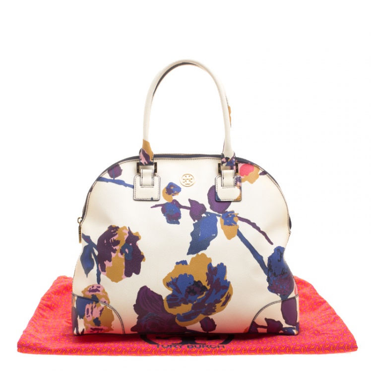 Pre Owned Tory Burch Off White/Multicolor Floral Print Large Robinson Dome Satchel