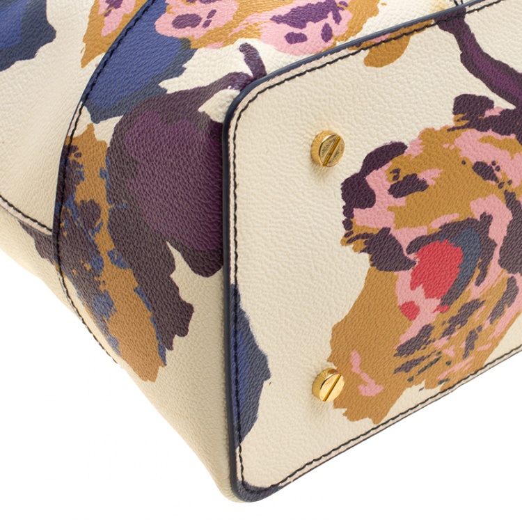 Pre Owned Tory Burch Off White/Multicolor Floral Print Large Robinson Dome Satchel