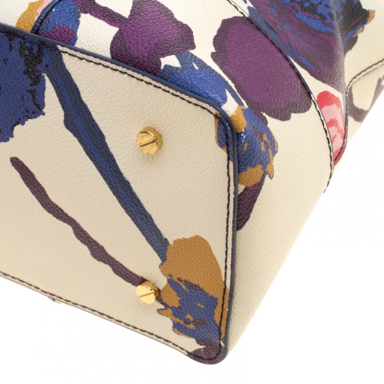 Pre Owned Tory Burch Off White/Multicolor Floral Print Large Robinson Dome Satchel