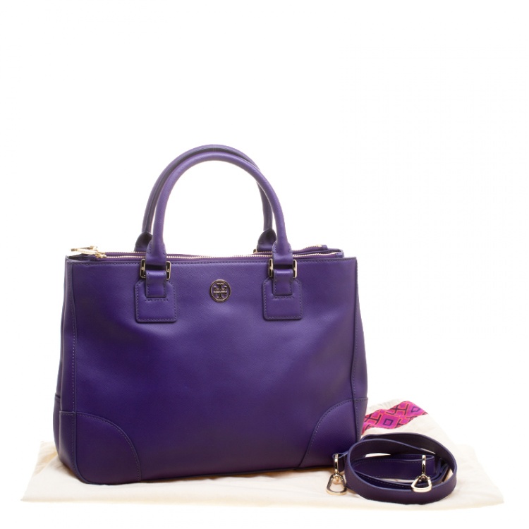 Pre Owned Tory Burch Purple Leather Robinson Tote