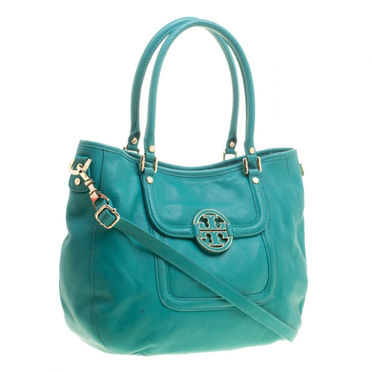 Pre Owned Tory Burch Turquoise Leather Amanda Hobo