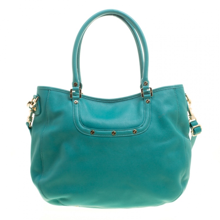 Pre Owned Tory Burch Turquoise Leather Amanda Hobo