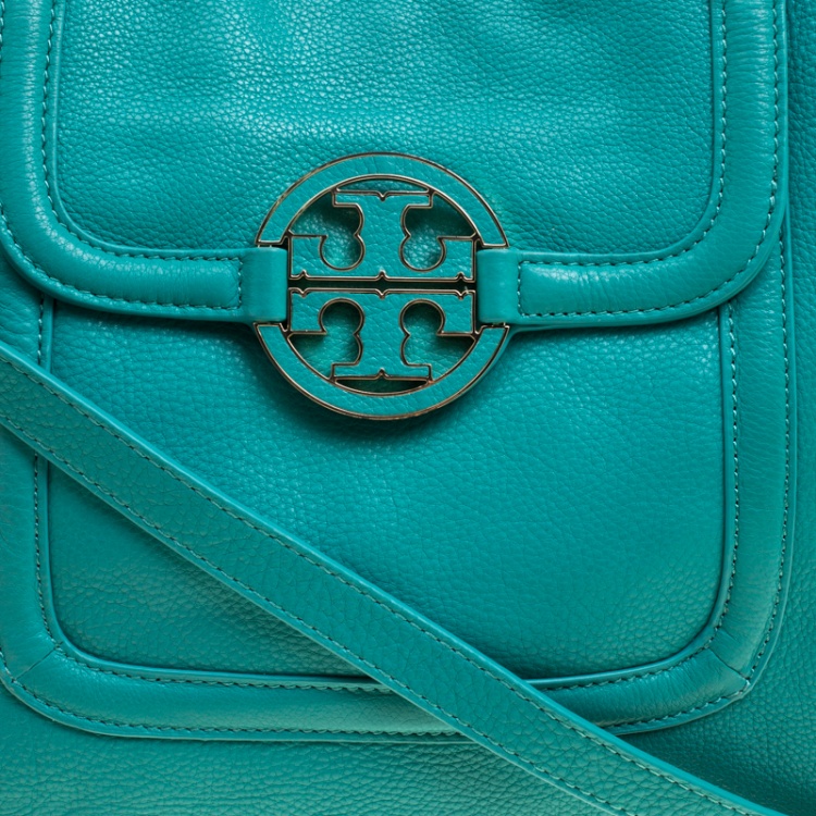 Pre Owned Tory Burch Turquoise Leather Amanda Hobo
