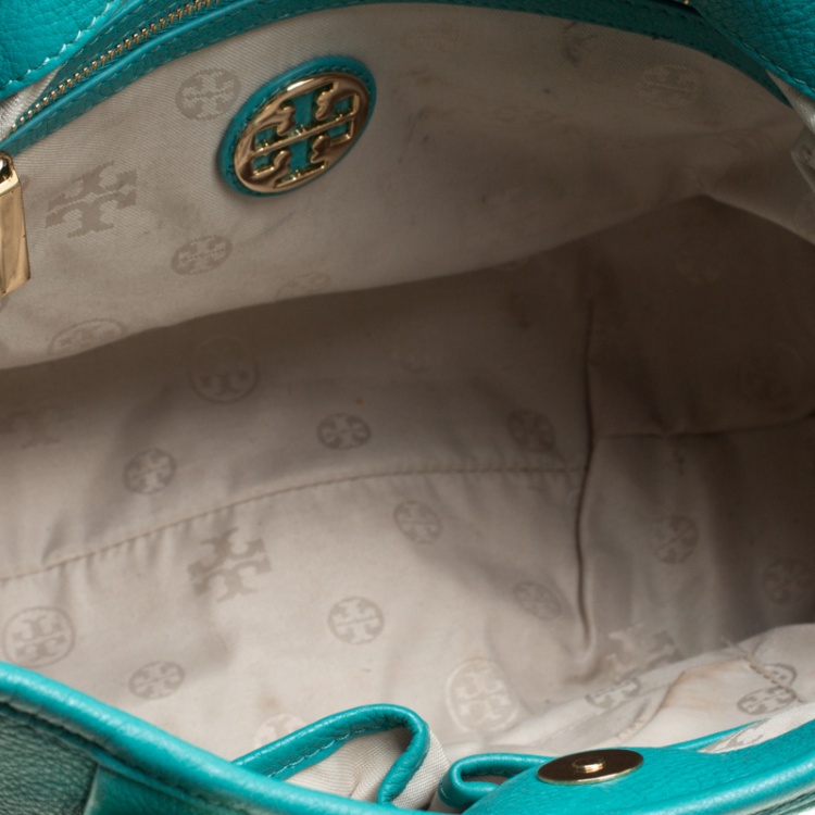 Pre Owned Tory Burch Turquoise Leather Amanda Hobo