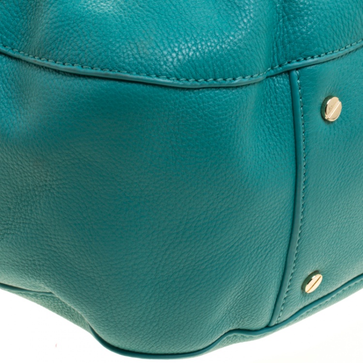 Pre Owned Tory Burch Turquoise Leather Amanda Hobo
