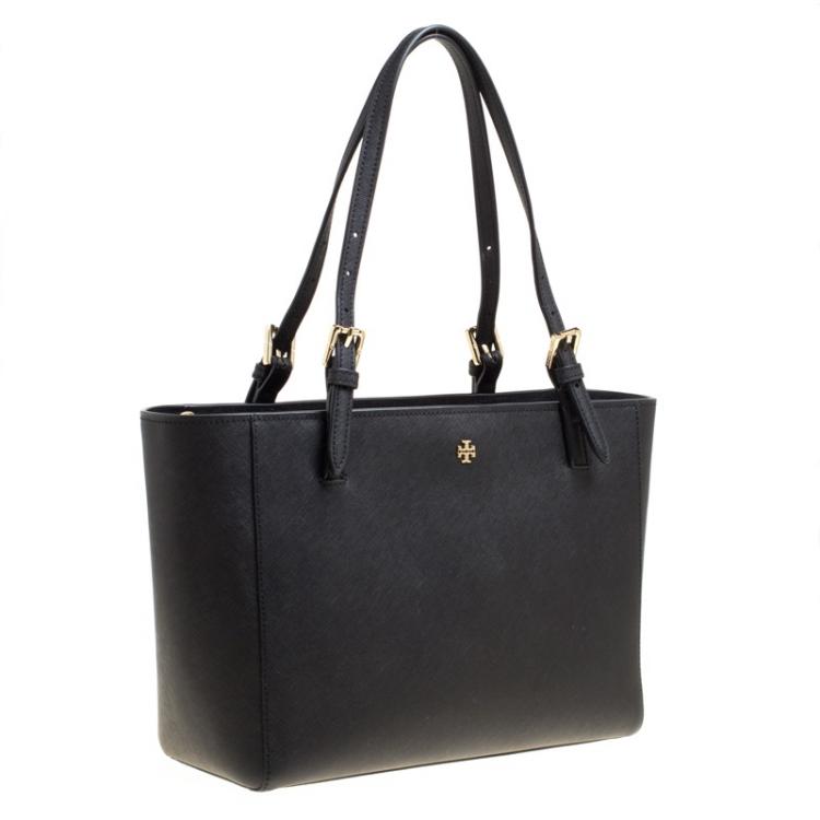 Pre Owned Tory Burch Black Leather Medium York Buckle Tote