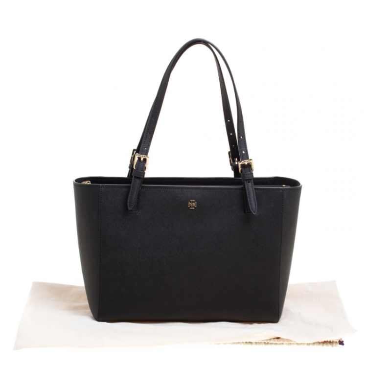 Pre Owned Tory Burch Black Leather Medium York Buckle Tote
