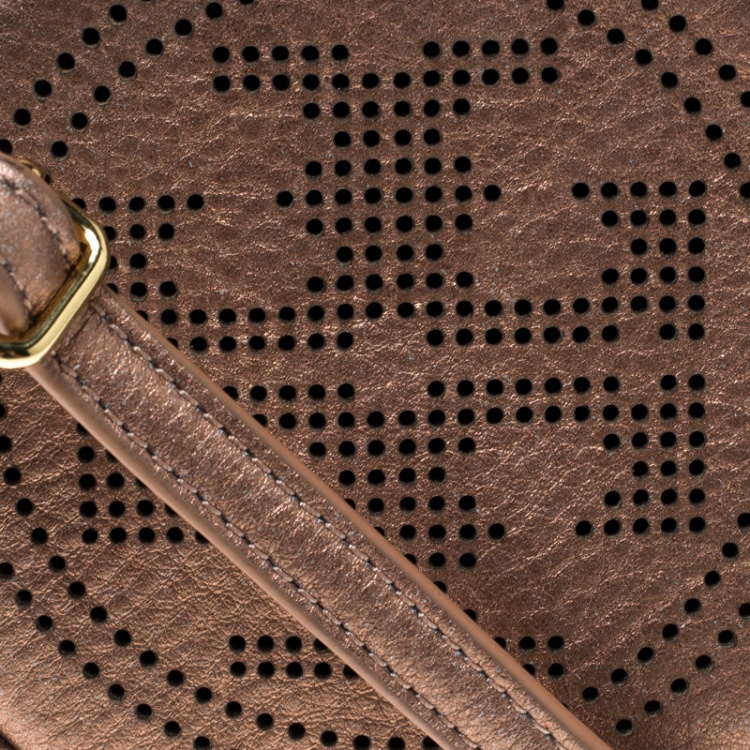 Pre Owned Tory Burch Metallic Beige Leather Logo Round Crossbody Bag 