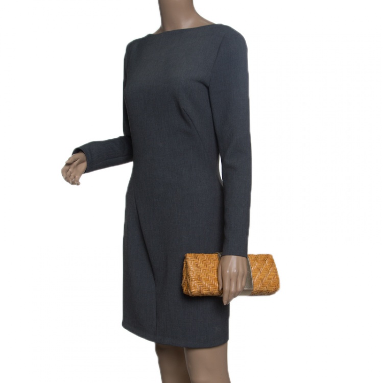 Pre Owned Tory Burch Dark Beige Rattan Wicker Clutch