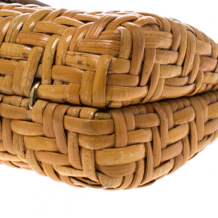 Pre Owned Tory Burch Dark Beige Rattan Wicker Clutch