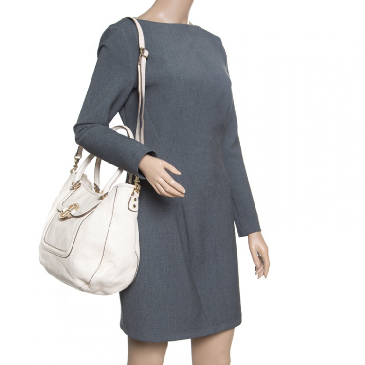 Pre Owned Tory Burch Cream Leather Amanda Hobo