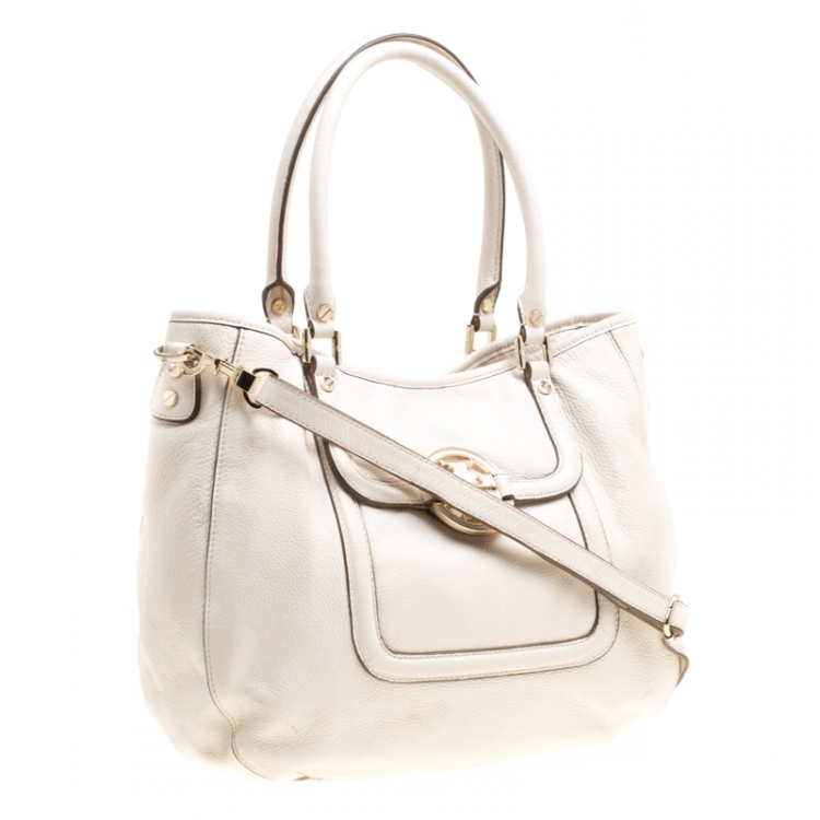 Pre Owned Tory Burch Cream Leather Amanda Hobo