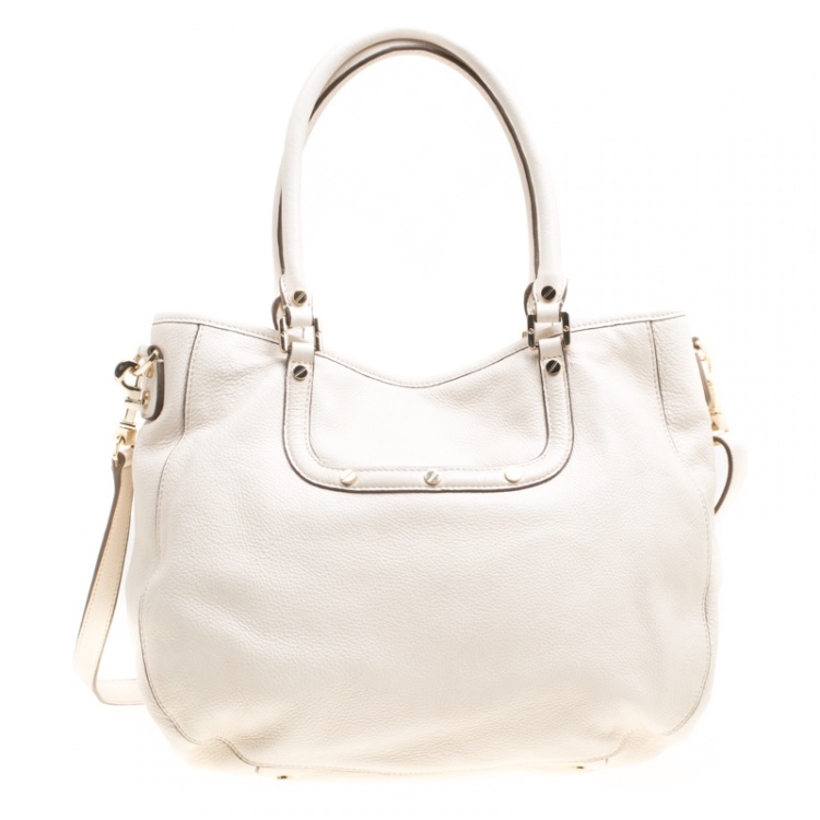 Pre Owned Tory Burch Cream Leather Amanda Hobo