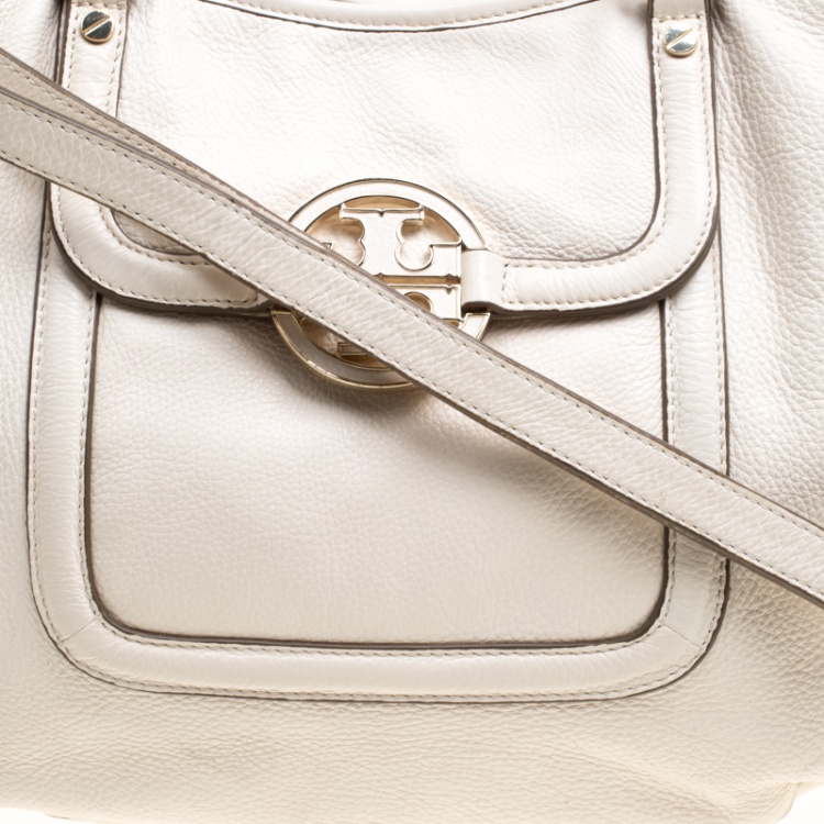 Pre Owned Tory Burch Cream Leather Amanda Hobo