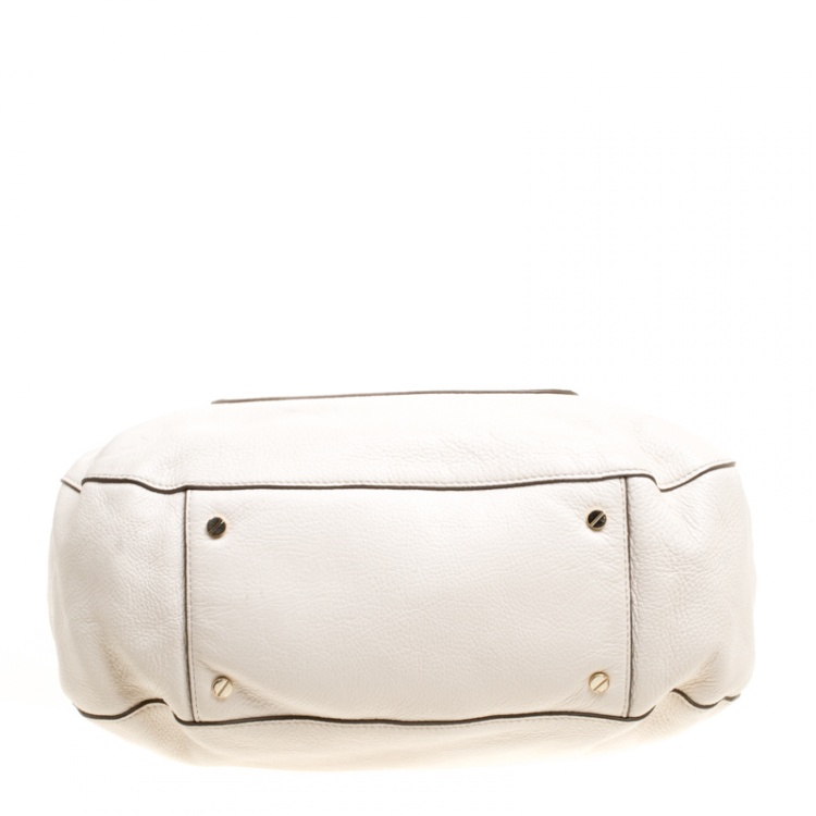 Pre Owned Tory Burch Cream Leather Amanda Hobo