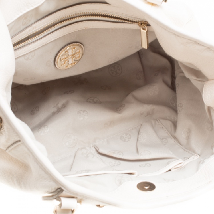 Pre Owned Tory Burch Cream Leather Amanda Hobo