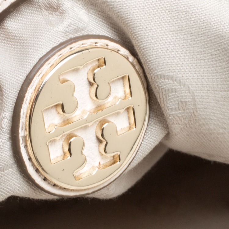 Pre Owned Tory Burch Cream Leather Amanda Hobo