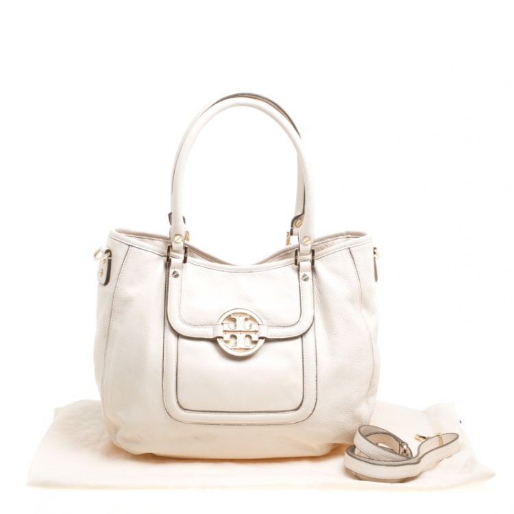 Pre Owned Tory Burch Cream Leather Amanda Hobo