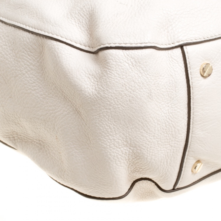 Pre Owned Tory Burch Cream Leather Amanda Hobo