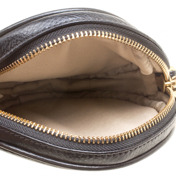 Pre Owned Tory Burch Black Leather Perforated Logo Round Crossbody Bag