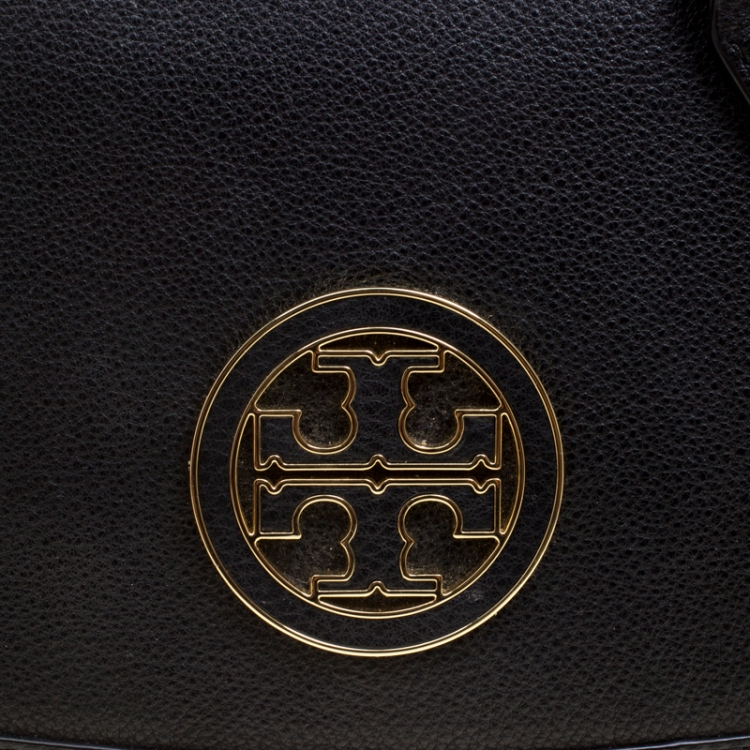 Pre Owned Tory Burch Black Leather Reva Logo Crossbody Bag