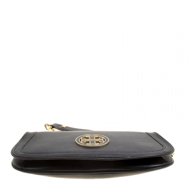 Pre Owned Tory Burch Black Leather Reva Logo Crossbody Bag