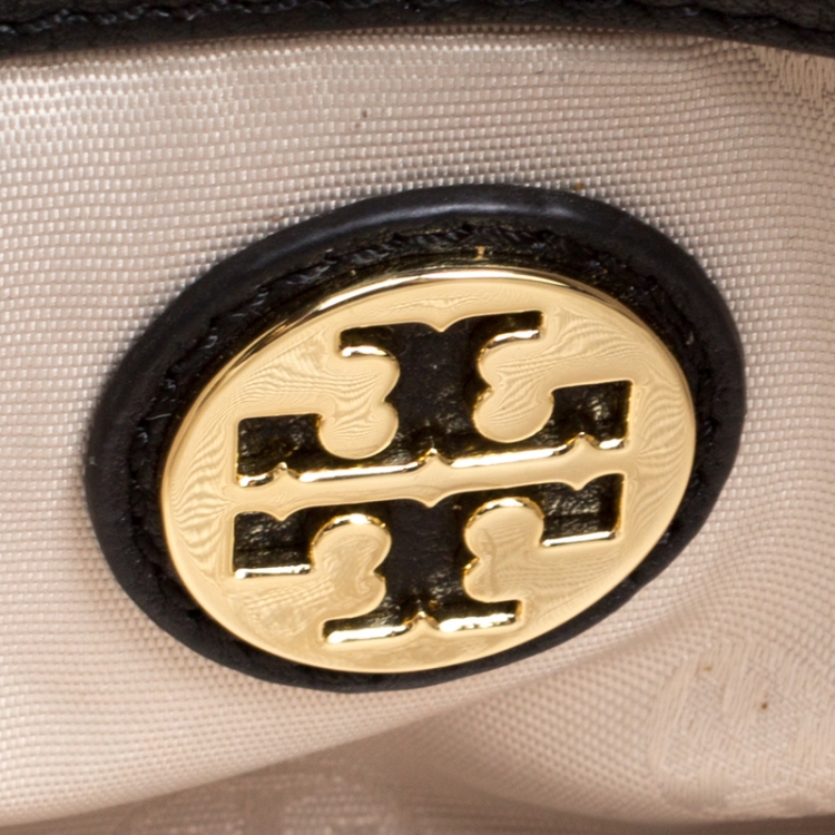 Pre Owned Tory Burch Black Leather Reva Logo Crossbody Bag