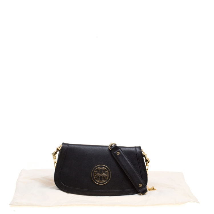 Pre Owned Tory Burch Black Leather Reva Logo Crossbody Bag
