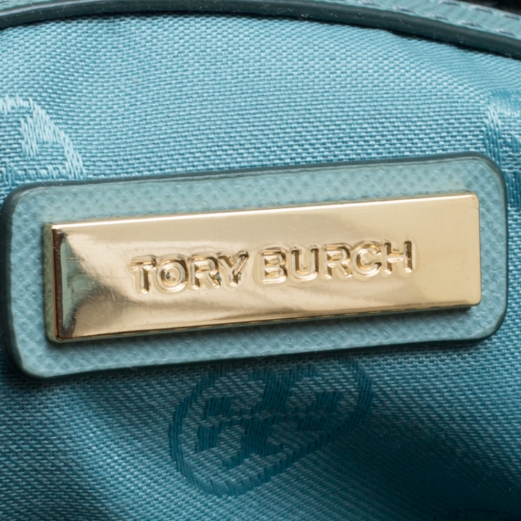 Pre Owned Tory Burch Pale Green Leather Robinson East West Top Handle Bag