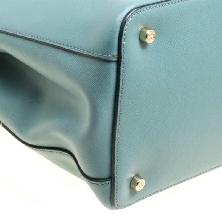 Pre Owned Tory Burch Pale Green Leather Robinson East West Top Handle Bag