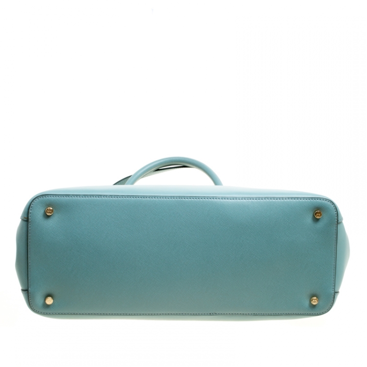 Pre Owned Tory Burch Pale Green Leather Robinson East West Top Handle Bag
