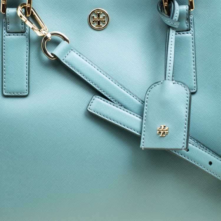 Pre Owned Tory Burch Pale Green Leather Robinson East West Top Handle Bag