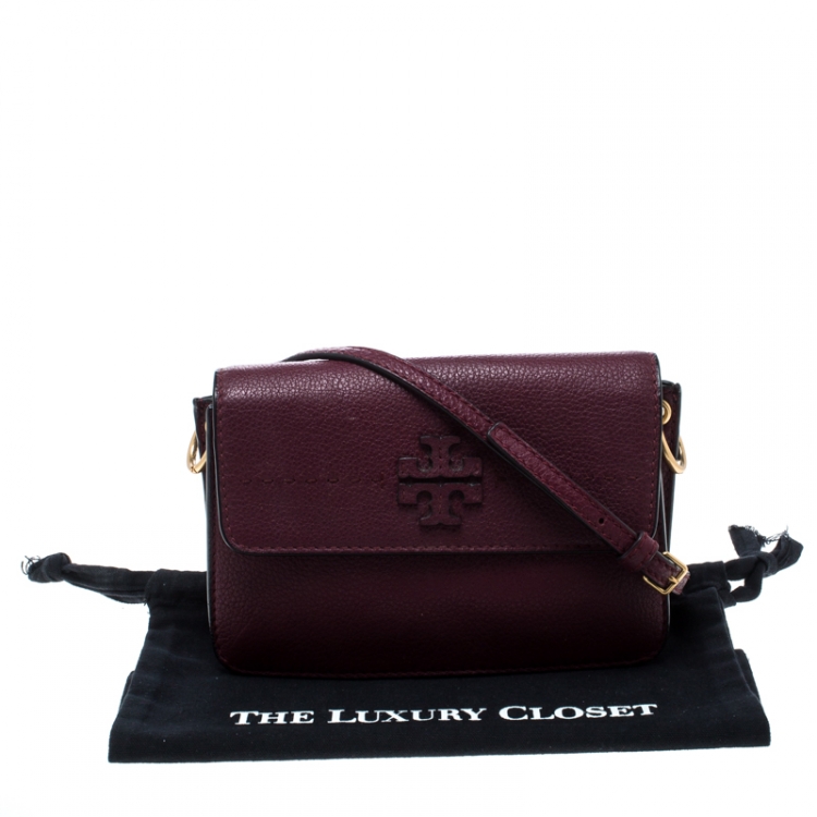 Pre Owned Tory Burch Burgundy Leather Shoulder Bag