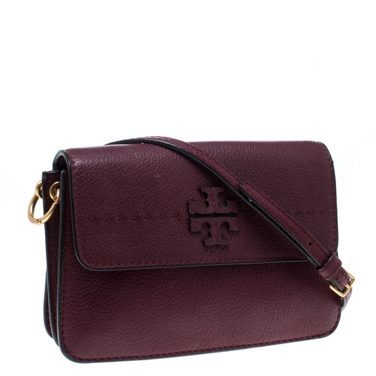 Pre Owned Tory Burch Burgundy Leather Shoulder Bag