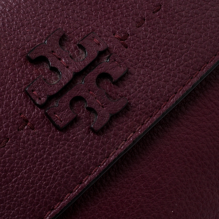 Pre Owned Tory Burch Burgundy Leather Shoulder Bag