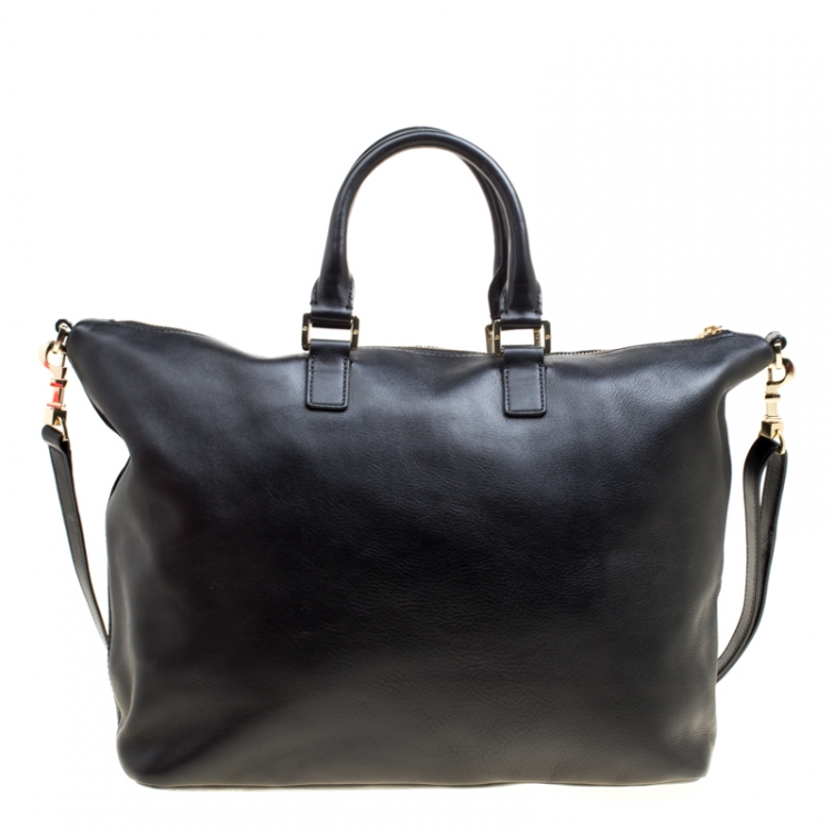 Pre Owned Tory Burch Black Leather and Suede Top Handle Bag