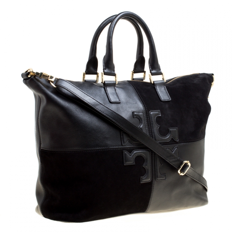 Pre Owned Tory Burch Black Leather and Suede Top Handle Bag