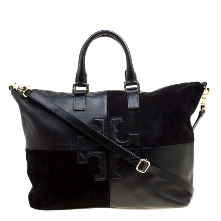 Pre Owned Tory Burch Black Leather and Suede Top Handle Bag